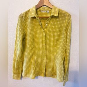 Halogen Yellow Button-Up Blouse with White Grid Dots